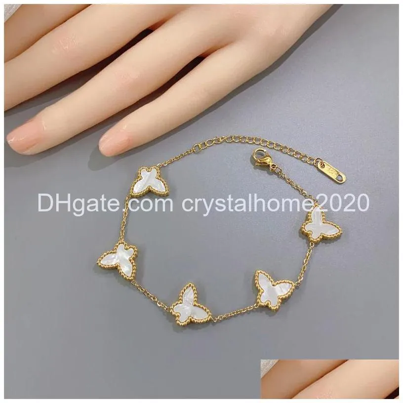 Charm Bracelets Fashion Design Double Side Clover Bracelet 18K Gold Stainless Steel Jewelry For Gift Drop Delivery Otc18