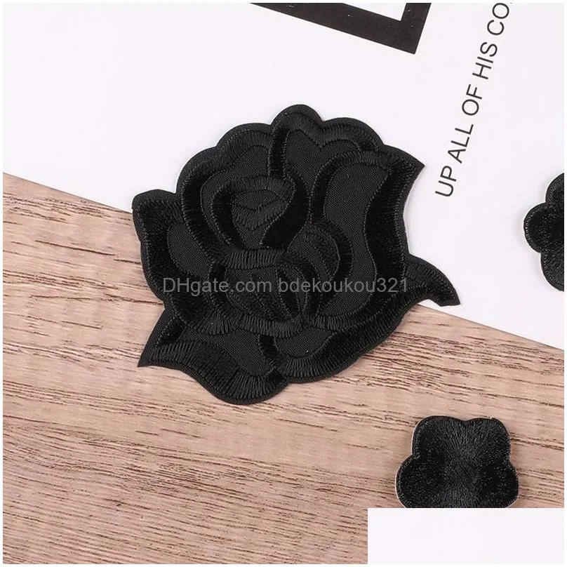 Sewing Notions & Tools Sew Or Iron On Es Cool Black Rose Different Size Flower Embroidered Appliques For Clothes Jackets Hats Drop De Dhcyb