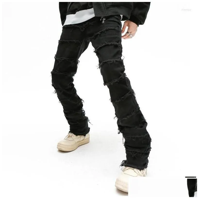 mens jeans mens retrowork flared pants grunge wild stacked ripped long trousers straight y2k baggy washed faded for men drop delive