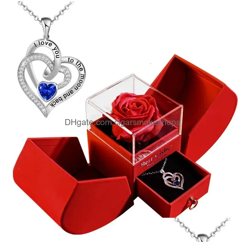 Other Event & Party Supplies Gift For Women Eternal Rose Box W Heart Necklace I Love You To The Moon And Back Flower Jewelry Valentine Dh5Fs
