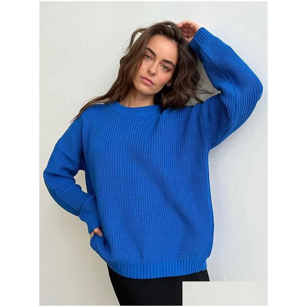 Womens Sweaters Autumn Winter Solid Cashmere Sweater Women Plovers Loose O Neck Bat Sleeve Thick Knitted Blouse Casual Tops Drop Deliv