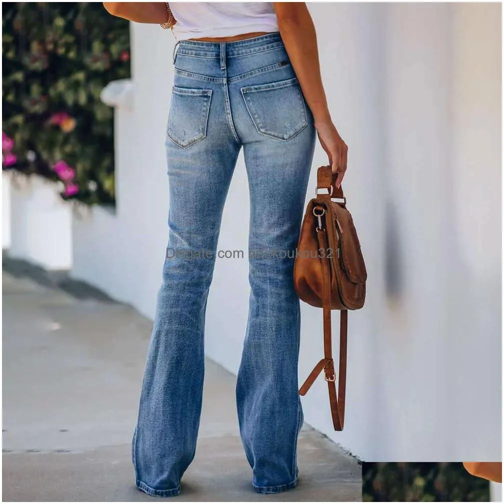 Women`S Jeans Womens Wide Leg High Waisted Stretch Skinny Mom Jean Bell Bottom Clothes Blue Denim Died Bootcut Flared Trousers Pants Dhma1