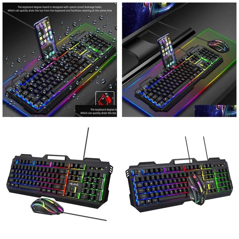 Milang T806 Metal Iron Plate Manipulator Feel Game Keyboard Mouse Set Wired Colorful Luminous Floating Keycap Gaming Accessories