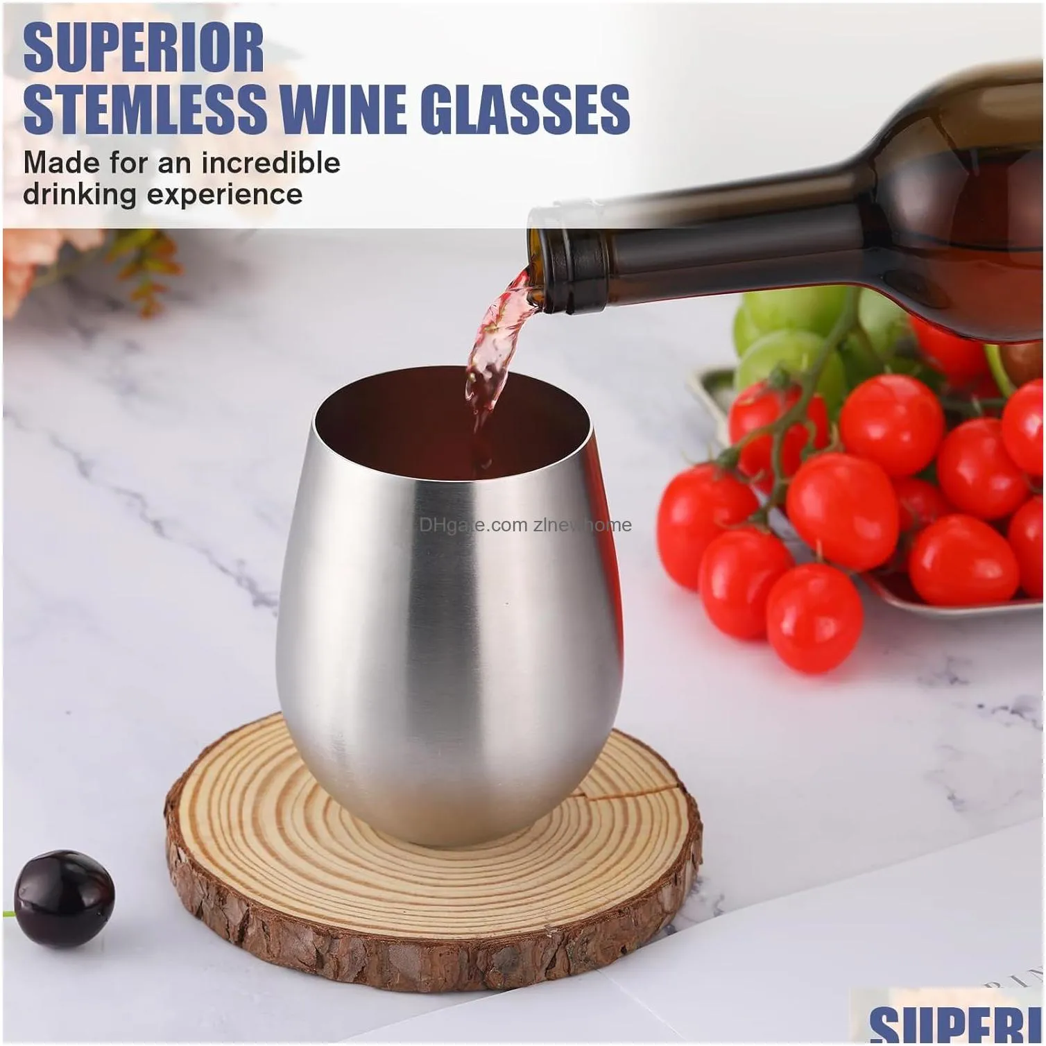 Tumblers 18 Oz Stainless Steel Stemless Wine Glasses Outdoor Unbreakable Shatterproof Tumbler Cups Housewarming Christmas Gifts Access Dhnlq