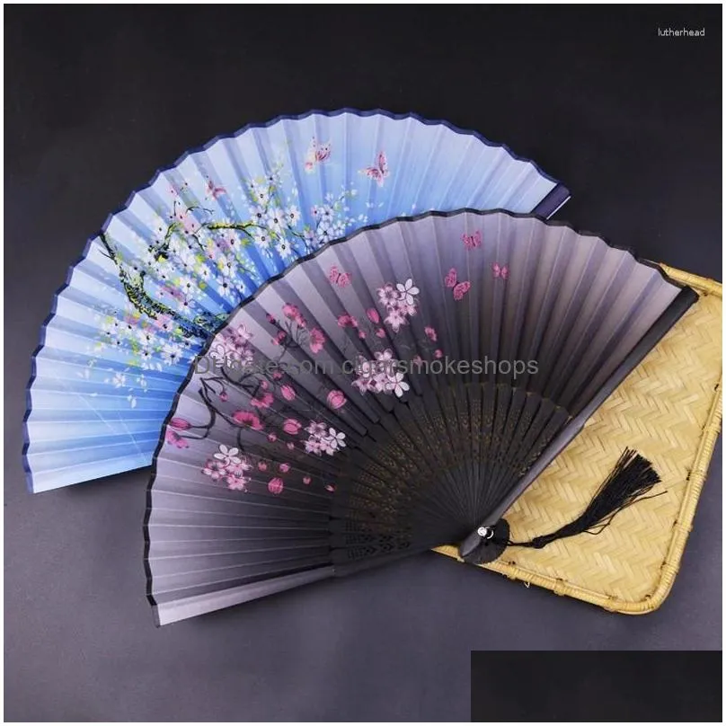 Decorative Objects & Figurines Vintage Chinese Style Silk Folding Fan Art Craft Gift Wedding Party Dance Tassel Hand Fans Po Props Orn Dheno