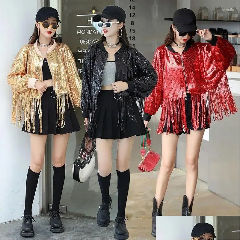 Stage Wear Men`s And Women`s Outerwear Show Costume Dance Jacket Cardigan Baseball Sequins