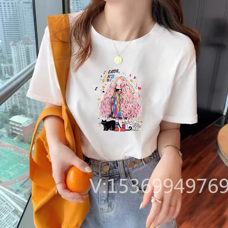 Women`S T-Shirt Womens Cute Angel Baby Korean T Shirt T-Shirts Clothing Women Oversized Fiorucci Tter Print Fun Harajuku O-Neck Loose Otiue