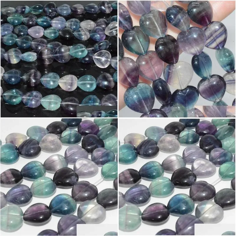 Loose Gemstones Natural Fluorite Heart Beads 14mm Strand Length 20cm 16 / Pack