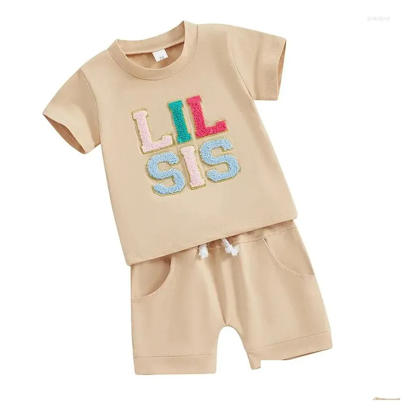 Clothing Sets Toddler Baby Boy Girl Summer Round Neck Short Sleeve T-Shirt Big Little Brother Sister Matching Letter Print Elastic