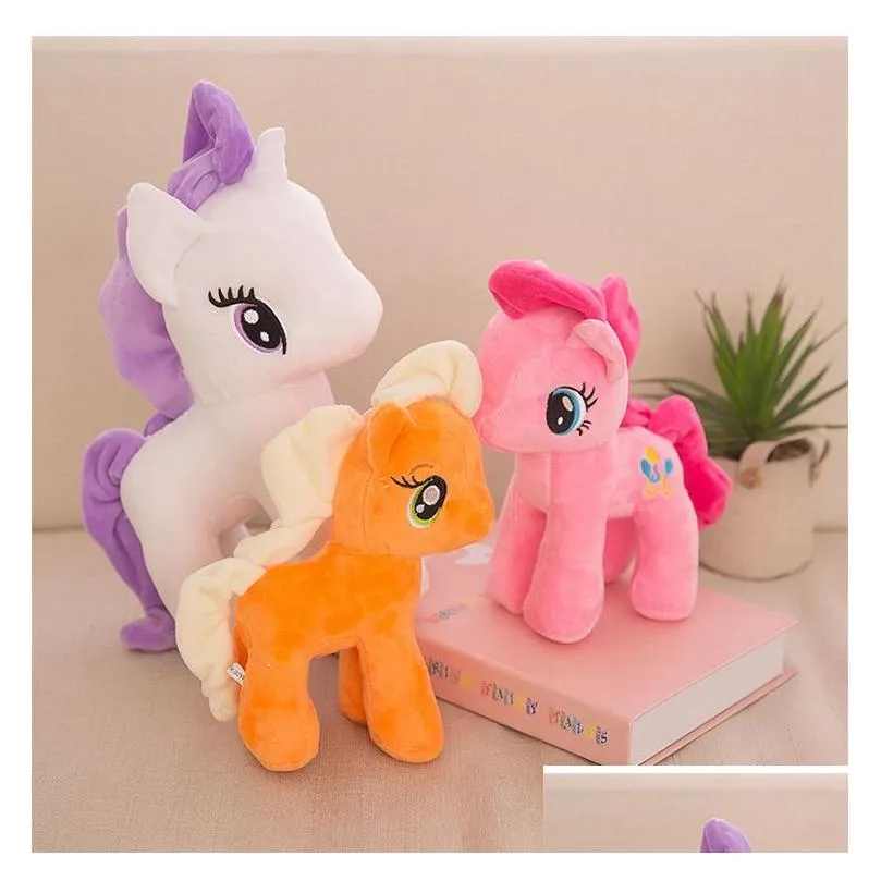 Stuffed & Plush Animals Rainbow Pony Fur Toy Doll Throw Pillow Cute Gift For Children Drop Delivery Toys Gifts Dh4Km