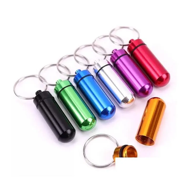 Keychains Lanyards Waterproof Keychain Aluminum Pill Box Case Bottle Cache Holder Container Keyring Medicine Package Health Care Dr Dhhbk