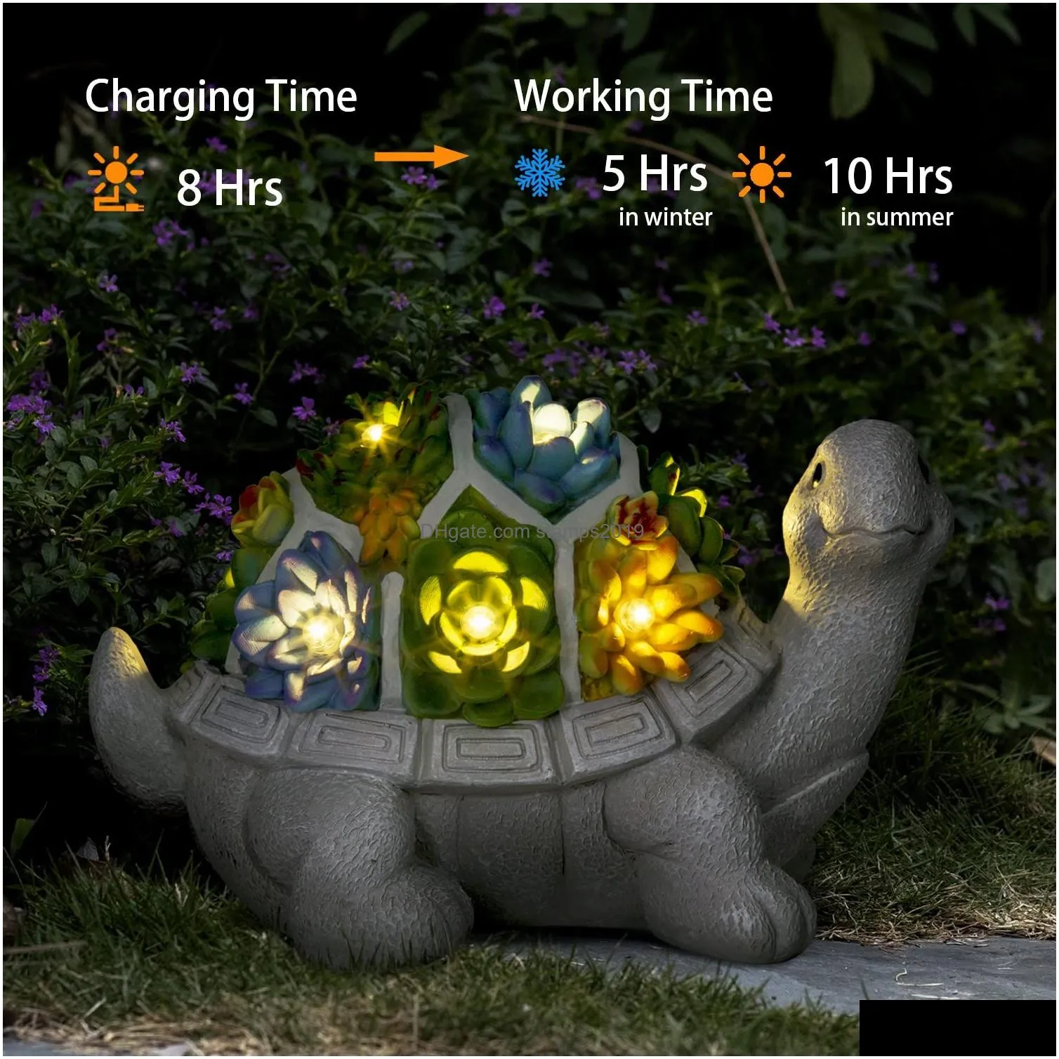 solar garden outdoor statues turtle with succulent and 7 led lights lawn decor tortoise statue for patio balcony yard ornament unique housewarming