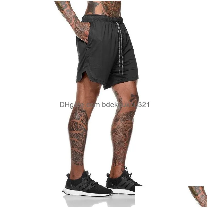 Men`S Shorts Men 2 In 1 Camo Running Jogging Gym Fitness Training Double-Deck Quick Dry Beach Short Pants Male Summer Sports Workout Dhgnx