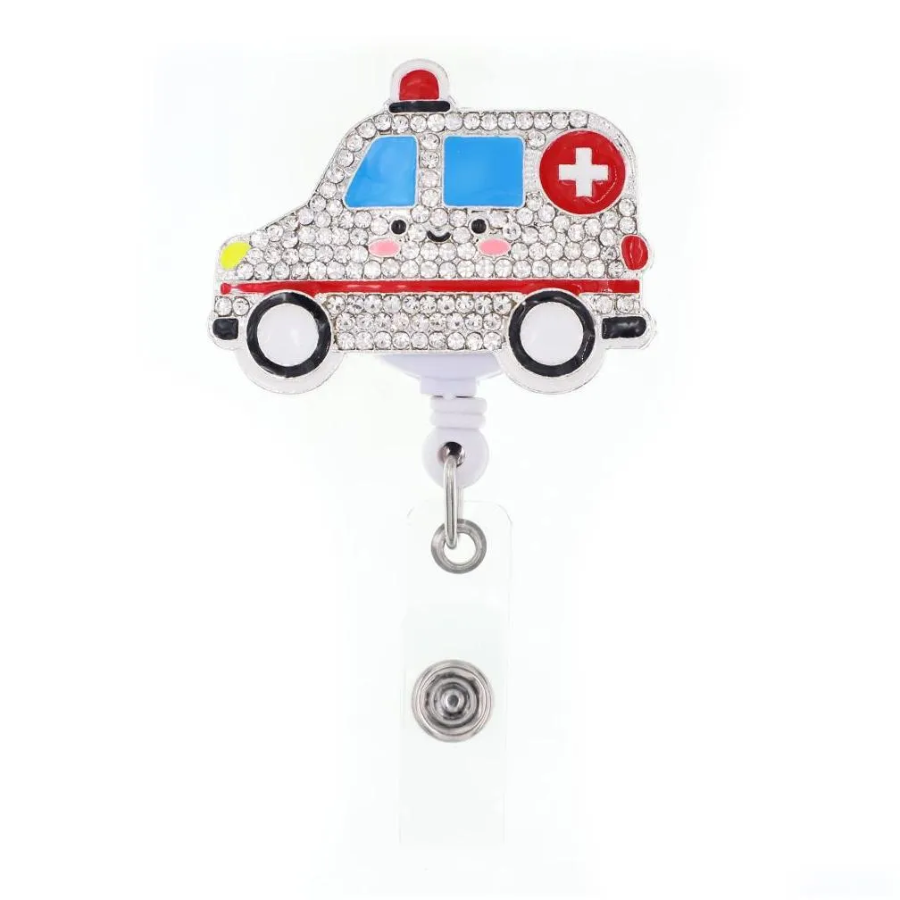 Key Rings Fashion Medical Nicu Ambance Doctor Alloy Rhinestone Retractable Id Badge Holder Reel For Nurse Gift Decoration Drop Delive Dhuhj