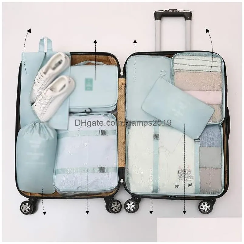 8 set luggage packing organizers for travel accessories foldable suitcase set waterproof travel luggage organizer multi-functional storage