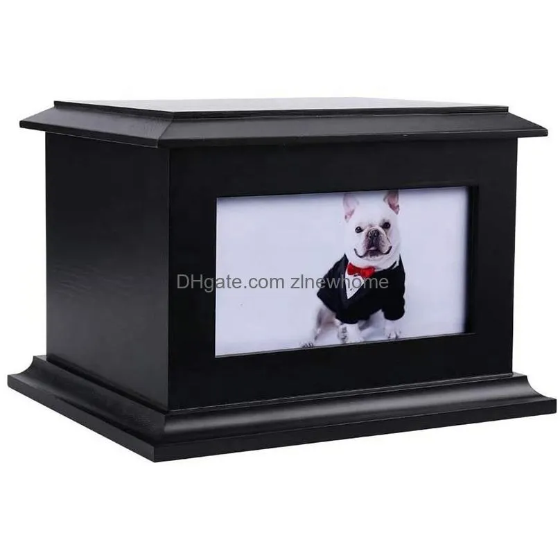 Other Dog Supplies Pet Memorial Urns For Dogs Or Cats Ashes Solid Wooden Funeral Burial With Po Frame  Handmade Cremation Kee Dhgw3