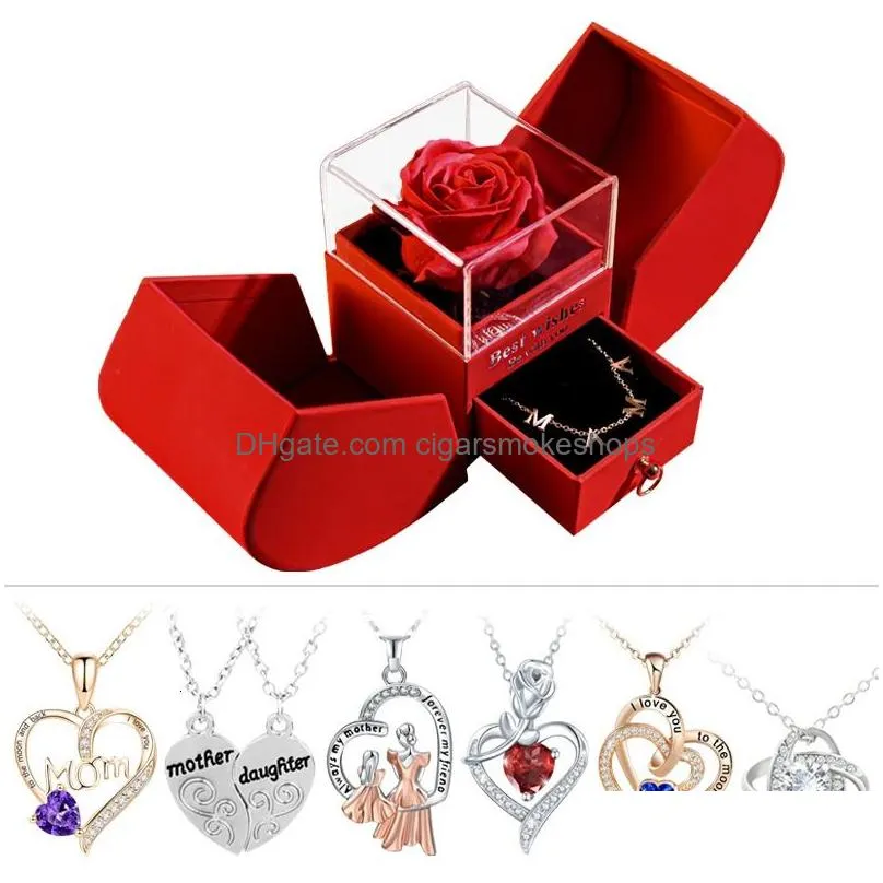 Other Event & Party Supplies Gift For Women Eternal Rose Box W Heart Necklace I Love You To The Moon And Back Flower Jewelry Valentine Dh5Fs