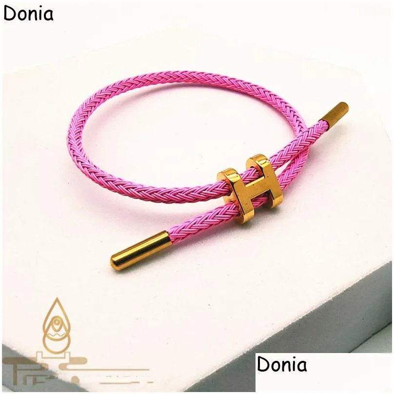 Bangle Donia Jewelry Letter European And American Fashion Designer Luxury Leather Rope Exaggerated Titanium Steel Micro-Inlaid Zirco Dhwxu