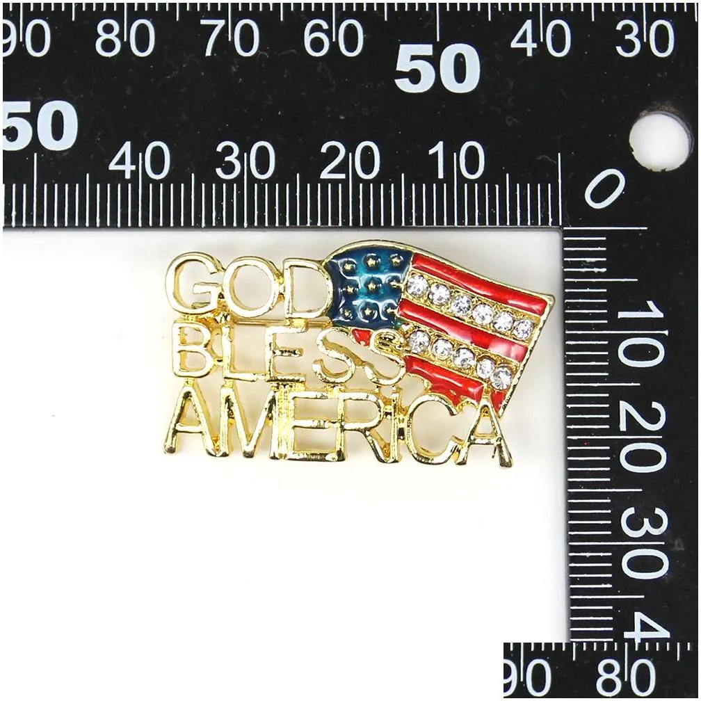 Pins, Brooches 10 Pcs/Lot Fashion Design American Flag God Bless America Brooch Crystal Rhinestone Hat 4Th Of Jy Usa Patriotic Pins F Dh5Zx