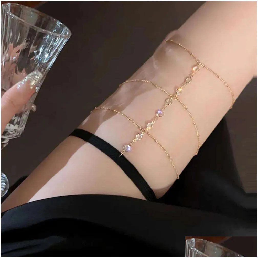 Fashionable Water drop Diamond Studded Body Chain and Ring Leg Chain for Women