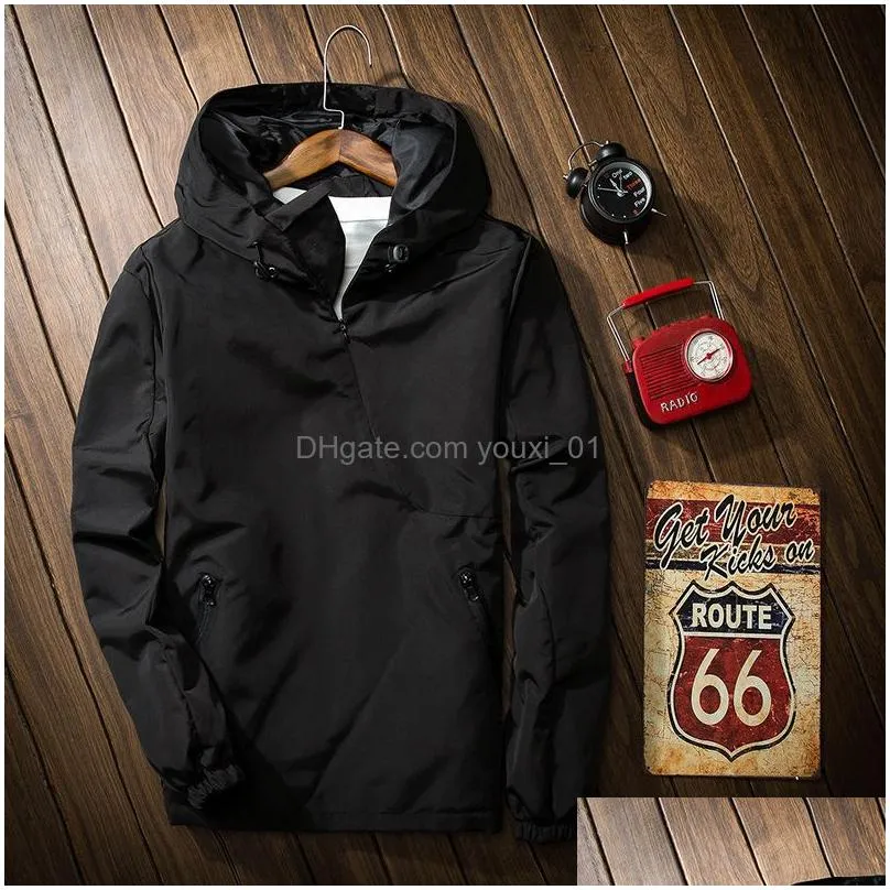 Men`S Jackets Mens Bomber Jacket Reflective Hooded Autumn Windbreaker Black Long Sleeve Tactical Plover Plus Size 3Xl Drop Delivery Ap Dhdlb