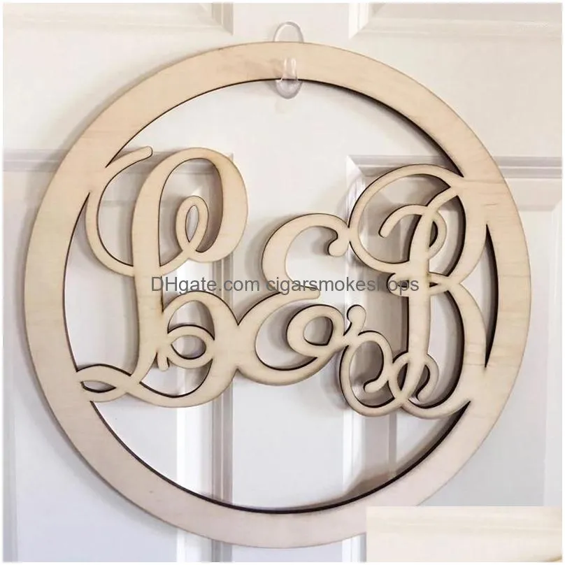 Decorative Objects & Figurines Initials Wood Circle Door Sign Front Decor Personalized Letters Decoration Wall Art Hanging In/Outdoor Dh9Ci