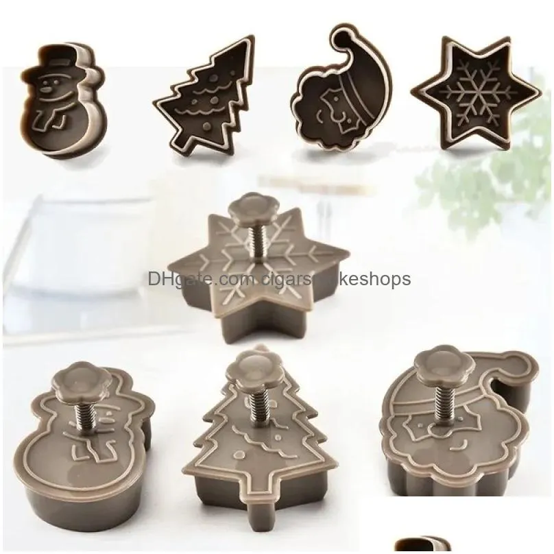 Baking Moulds 4Pcs/Set Plastic Cookie Mods Snowman/Snowflake/Christmas Tree/Santa Claus Pattern Molds Jn07 Drop Delivery Home Garden K Dh0W1