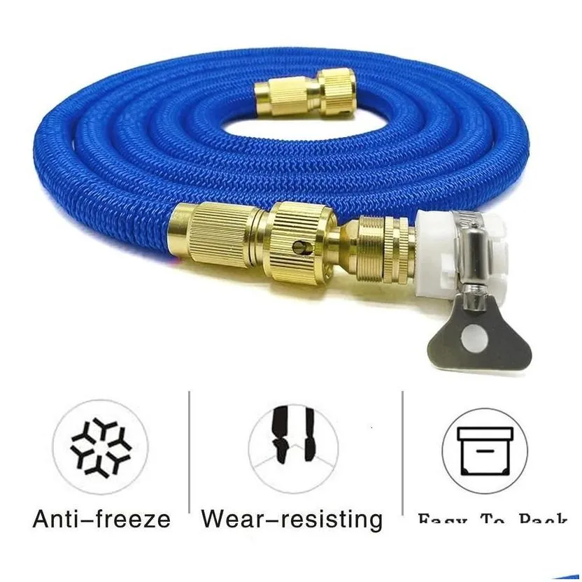 Garden Hoses 3 Time Telescopic Hose 12 Eu Quick Connector Magic Watering High Pressure Car Wash Brass Nozzle Water Gun Set 231102 Drop