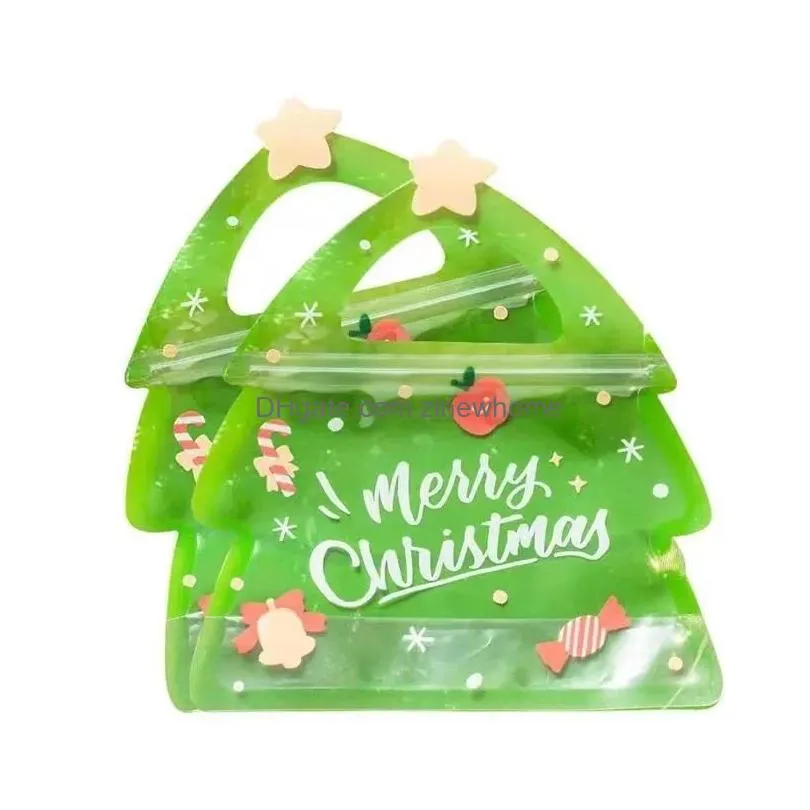 Christmas Decorations Gift Bags With Handles Plastic Stand Up Zipper Pouch Unique Merry Candy Bag Clear Front Window For Holiday Drop Dhvsr