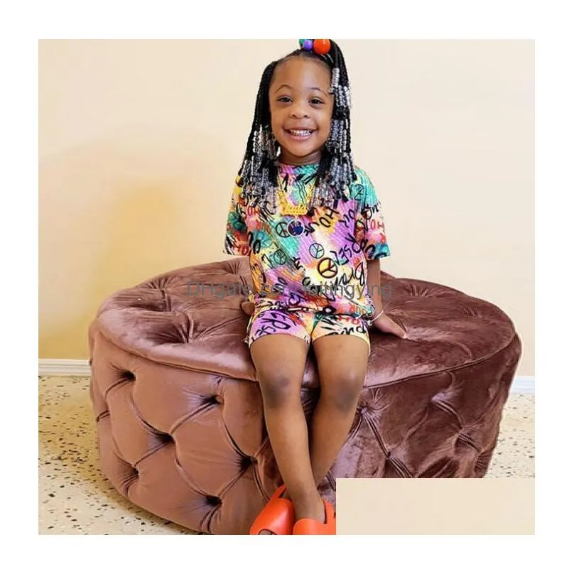 summer short-sleeved girls sets baby printed shirt casual two-piece suits children clothing sets