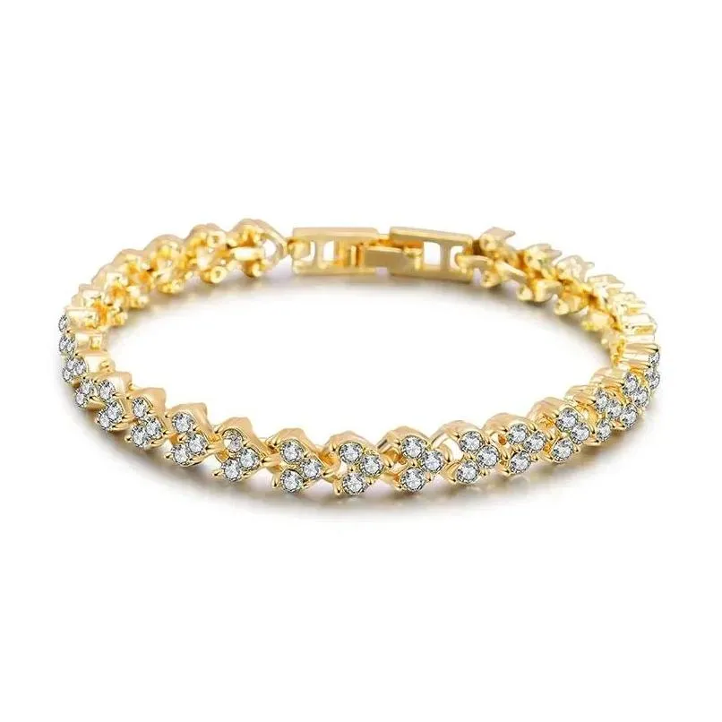 Chain Luxury Designer Jewelry European And American Roman Crystal Bracelet Womens Fashion Heart Rhinestone Diamond Drop Delivery Brac Othgi