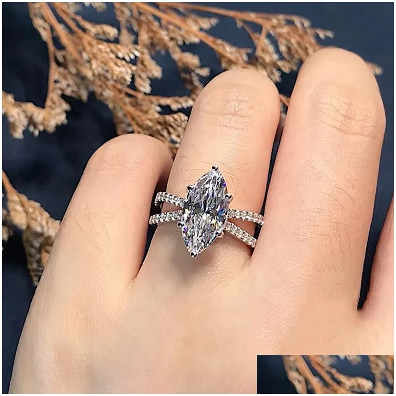 Elegant Marquise cut 3ct Lab Diamond Ring White Gold Filled Bijou Engagement Wedding band Rings for Women Bridal Party Jewelry