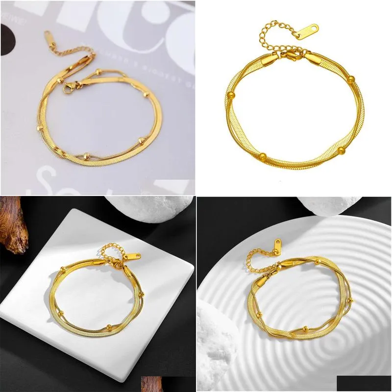 Minimalist Double-layer Color Resistant Titanium Steel Ankle Chains for Women