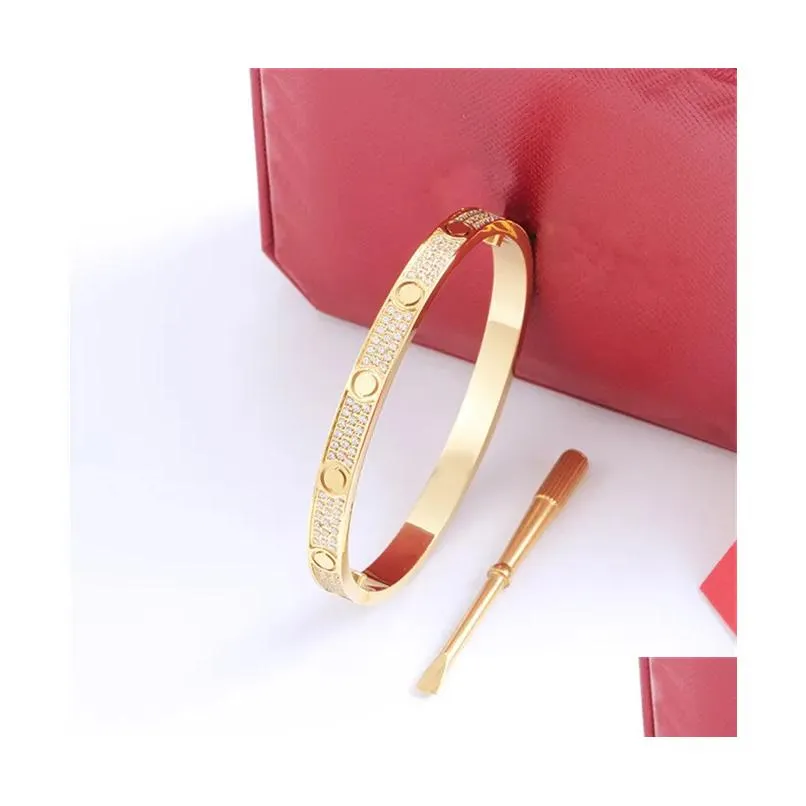 Bangle Classic Love Jewelry Bracelet Designer For Women Luxury Braclet Gold Sier Rose Charml Narrow 316L Stainless Steel Fl Of Diamo Dhxm5