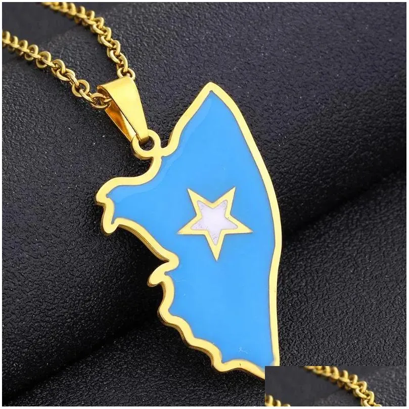 Pendant Necklaces Europe America Somalia Map Flag Necklace For Women Men Sier Gold Color Drop Oil Stainless Steel Jewerly Delivery J Dhxyh