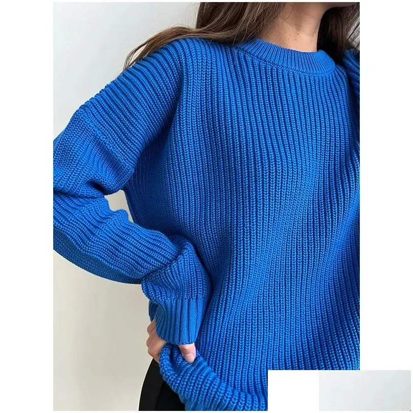 Womens Sweaters Autumn Winter Solid Cashmere Sweater Women Plovers Loose O Neck Bat Sleeve Thick Knitted Blouse Casual Tops Drop Deliv