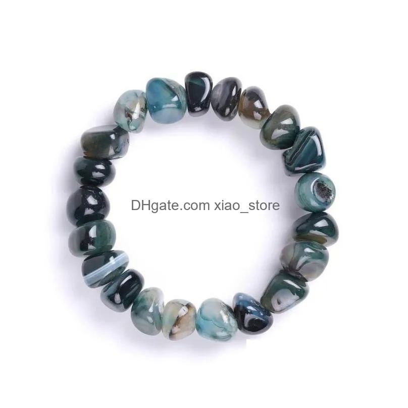 natural agate stone bracelets bangles women men beaded strands irregular shape gravel women colorful beads elastic bracelet jewelry