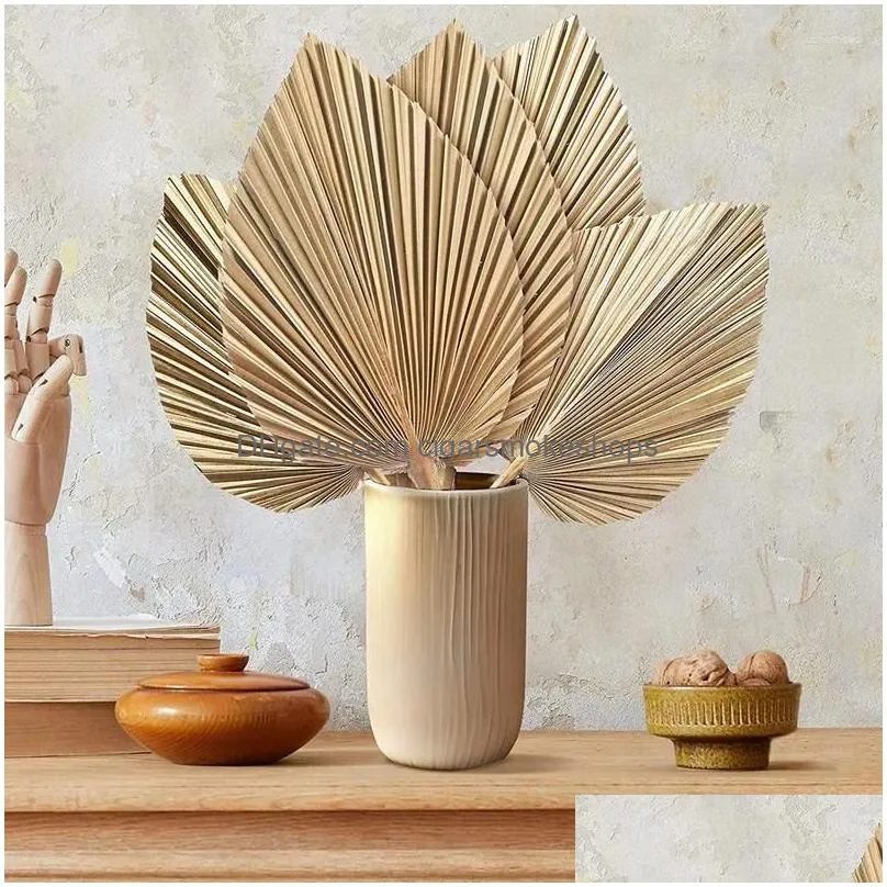 Decorative Objects & Figurines 5Pcs Natural Dried Palm Leaves Tropical Fans Boho Dry Decor For Home Kitchen Wedding Drop Delivery Gard Dhshb