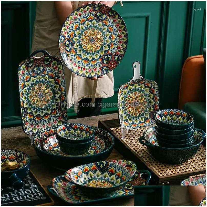 Dishes & Plates Bohemian Ceramic Bowls Tableware Dish Dining Table Set Soup Bowl Dinner And Sets Drop Delivery Home Garden Kitchen, Ba Dh3Lw
