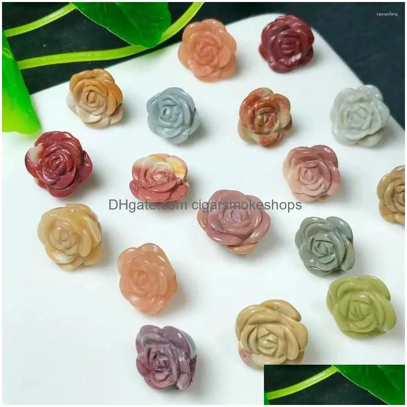 Decorative Objects & Figurines Wholesale Price 1M Natural Alashan Jasper Crystal Rose Flower Carving Bead Charms For Pendant Bracelet Dhldc