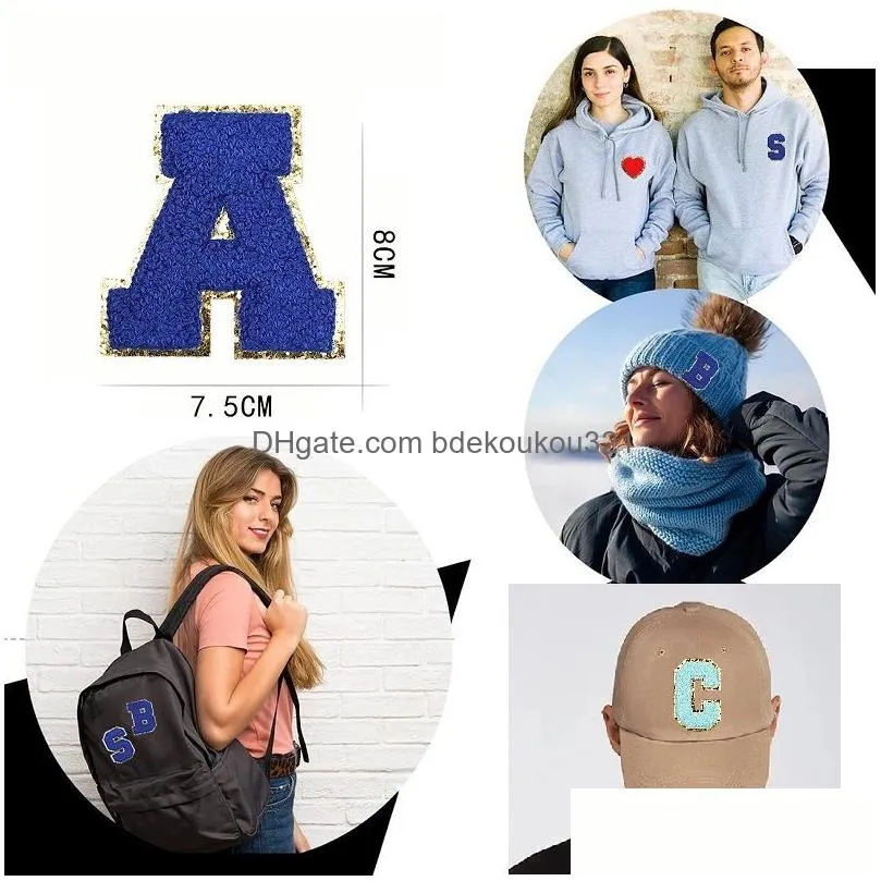 Sewing Notions & Tools Letter A-Z Iron On Repair Embroidered Applique Es Clothing Badges With Glitters Border For Shirts Jackets Hats Dhncl