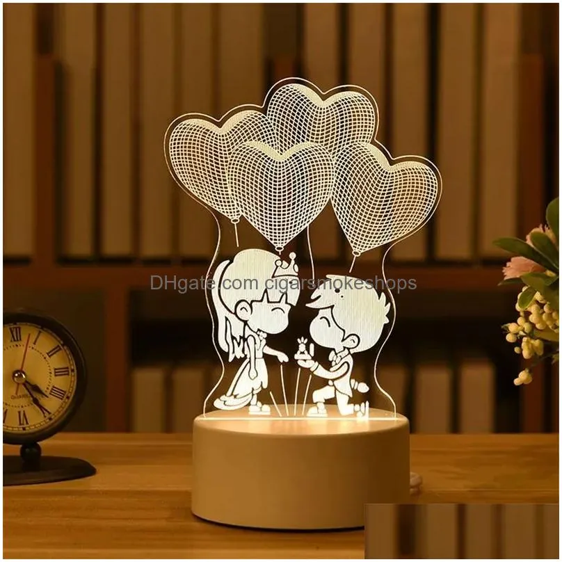 Party Decoration Romantic Love 3D Lamp Heart-Shaped Balloon Acrylic Led Night Light Decorative Table Valentines Day Sweetheart Wifes G Dhjpf