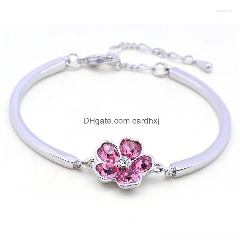 Bangle Bn-00058 Crystal Flower Cuff Bracelets Sier Plated Jewlery For Women Accessories Cute Bracelet Graduation 2023 Drop Delivery Dhcbu