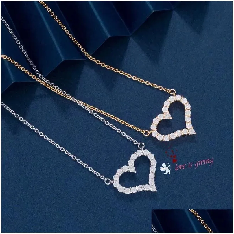 Pendant Necklaces T Necklace S Sier Heart-Shaped Size Fl Of Diamond Clavicle Chain Light Drop Delivery Jewelry Pendants Dhlmc