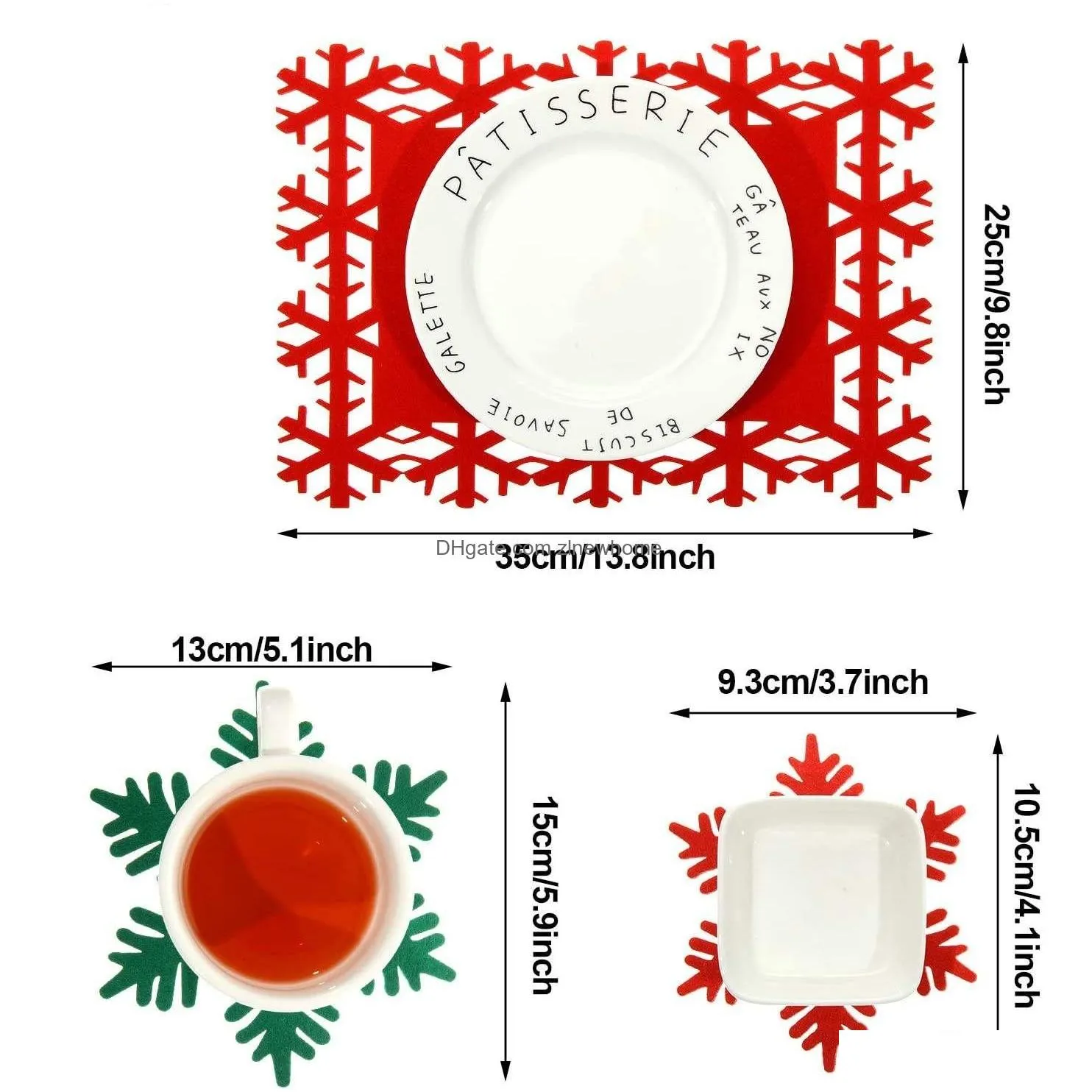 Mats & Pads Christmas Placemats Set Felt Table Place Snowflake And Coasters Festival Decorations For Holiday Home Drop Delivery Garden Dhhqd