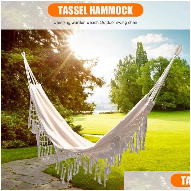 Camp Furniture Macrame Tassels Hammock Boho Style Brazilian Fringed Deluxe Double Net Cotton Swing Chair Hanging Beach Bed