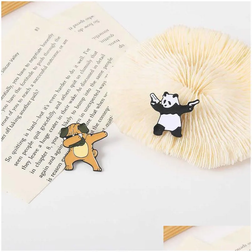 Panda with gun sand Dog Brooch cool animal badge metal plated clothing accessories brooch