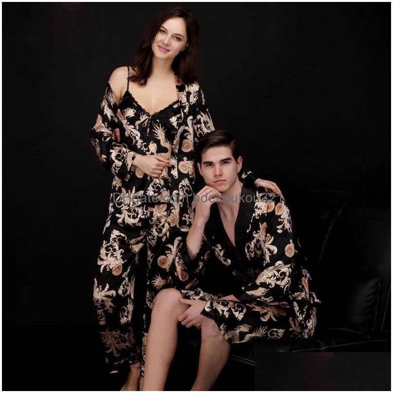 Men`S Sleepwear Mens Men Women Satin Silk Robe Casual Kimono Bathrobe Gown Long Sleeve Nightgown Lounge Wear Nightwear Soft Homewear Dhpo7