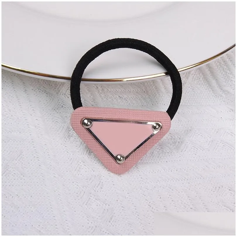 Hair Rubber Bands Mticolor Triangle Letter Elastic Ties Women Girl Band For Gift Party High Quality Drop Delivery Jewelry Hairjewelry Dhef8