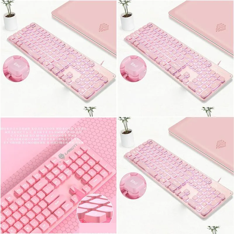 Backlit Gaming Mechanical Feel Keyboard And Mouse Set Pink Chocolate Keycaps Suitable For PC Notebooks Not Mechanical